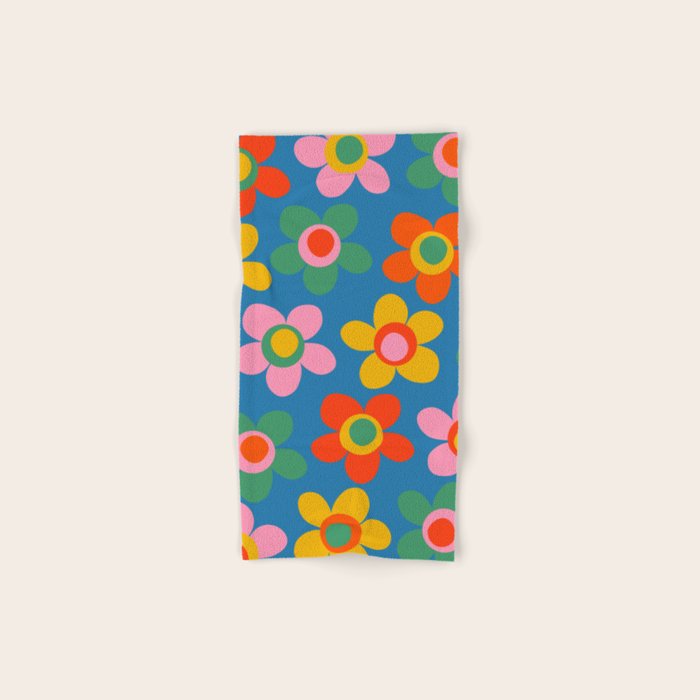 Maisie Flowers Cheerful Floral Pattern Blue Green Orange Yellow Pink Bath Towel Gallery Image 1