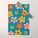 Maisie Flowers Cheerful Floral Pattern Blue Green Orange Yellow Pink Wrapping Paper Gallery Image 1