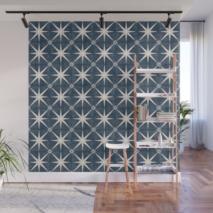 arlo star tile - stone blue Wall Mural Gallery Image 1
