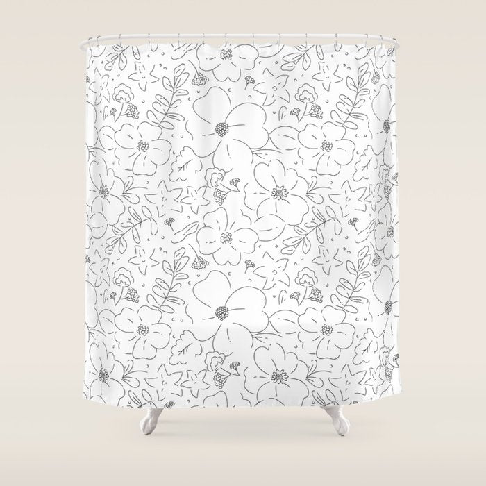 Black and white flower art pattern Shower Curtain Gallery Image 1