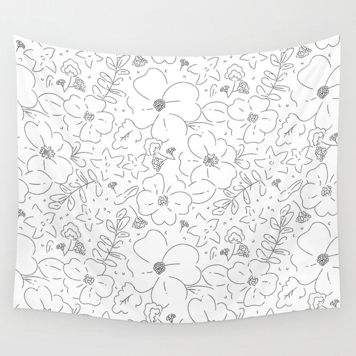 Black and white flower art pattern Wall Tapestry Gallery Image 4