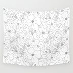 Black and white flower art pattern Wall Tapestry Gallery Image 4