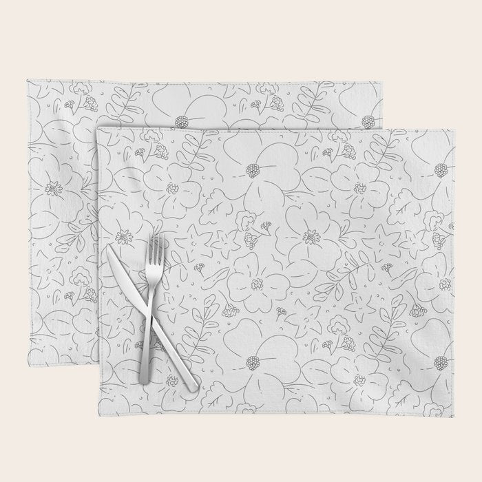 Black and white flower art pattern Placemat Gallery Image 1