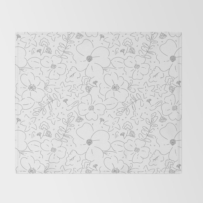 Black and white flower art pattern Throw Blanket Gallery Image 2