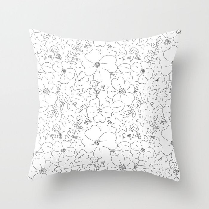 Black and white flower art pattern Throw Pillow Gallery Image 6