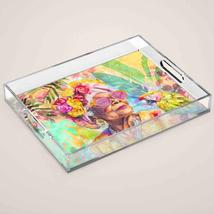Tropical Grace And Ageless Elegance Without Limits Female Portrait Acrylic Tray Gallery Image 1