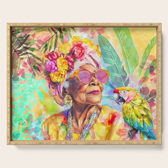 Tropical Grace And Ageless Elegance Without Limits Female Portrait Serving Tray Gallery Image 1