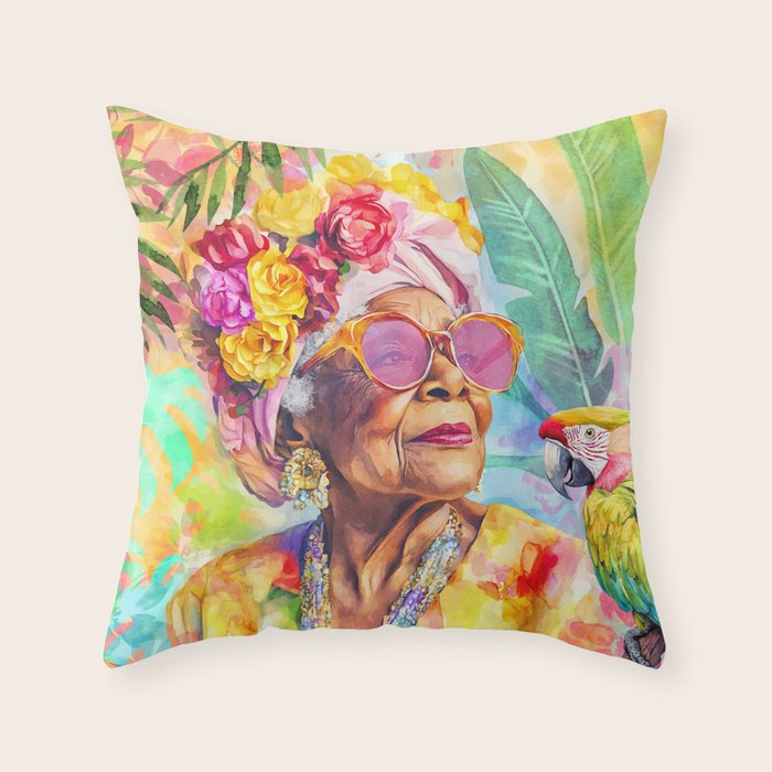 Tropical Grace And Ageless Elegance Without Limits Female Portrait Throw Pillow Gallery Image 6