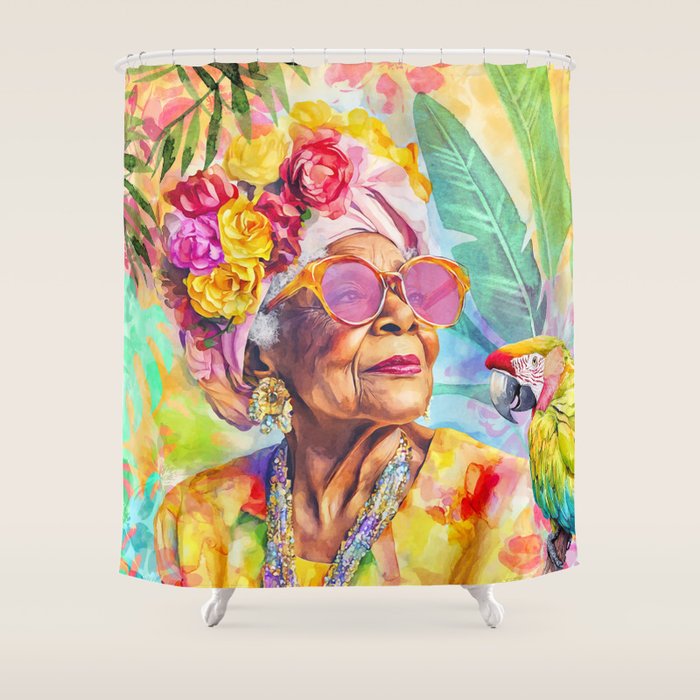 Tropical Grace And Ageless Elegance Without Limits Female Portrait Shower Curtain Gallery Image 1