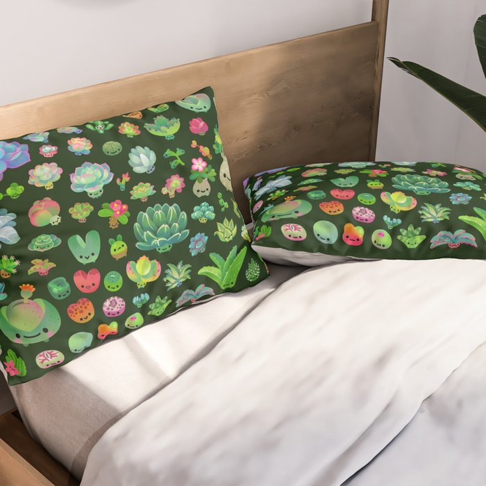 Baby succulents - mix (dark) Pillow Sham Gallery Image 2