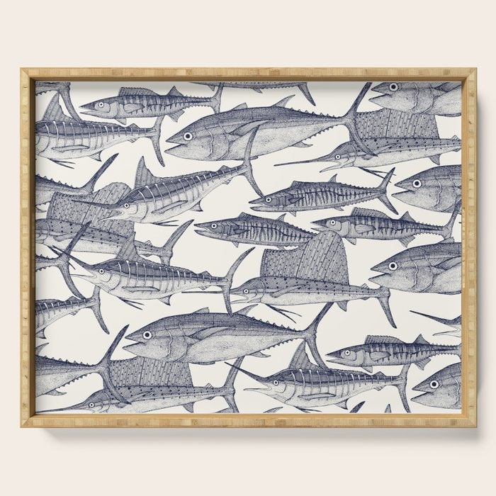 Atlantic fish blue Serving Tray Gallery Image 1