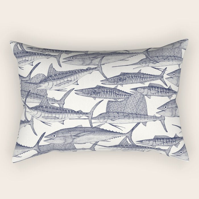 Atlantic fish blue Rectangular Pillow Gallery Image 1