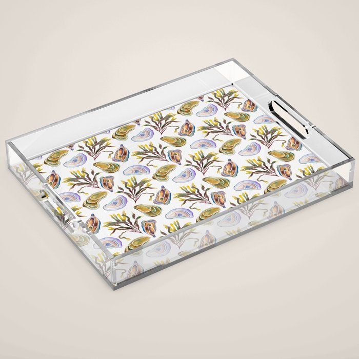 Watercolor Oysters and Seaweed Pattern Acrylic Tray Gallery Image 1
