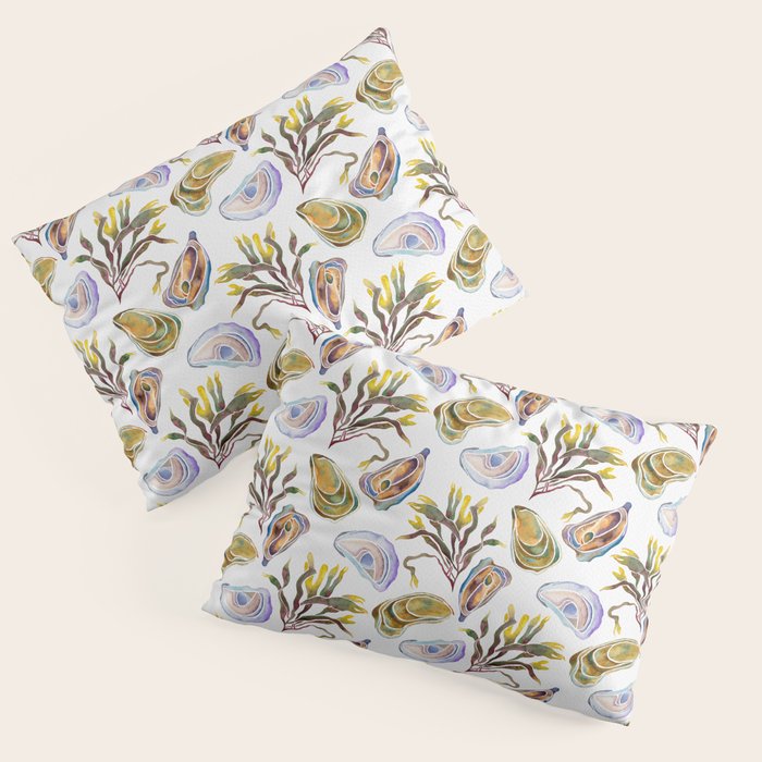 Watercolor Oysters and Seaweed Pattern Pillow Sham Gallery Image 3