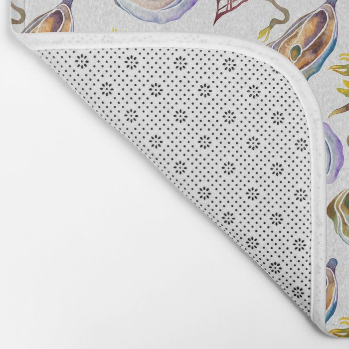 Watercolor Oysters and Seaweed Pattern Bath Mat Gallery Image 2