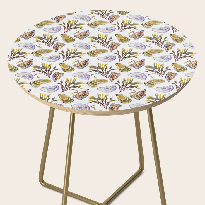Watercolor Oysters and Seaweed Pattern Side Table Gallery Image 2