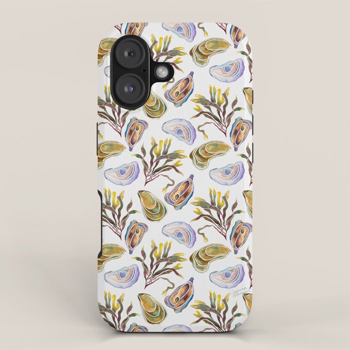Watercolor Oysters and Seaweed Pattern iPhone Case Gallery Image 1