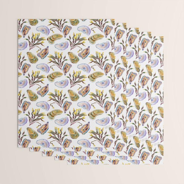 Watercolor Oysters and Seaweed Pattern Wrapping Paper Gallery Image 3