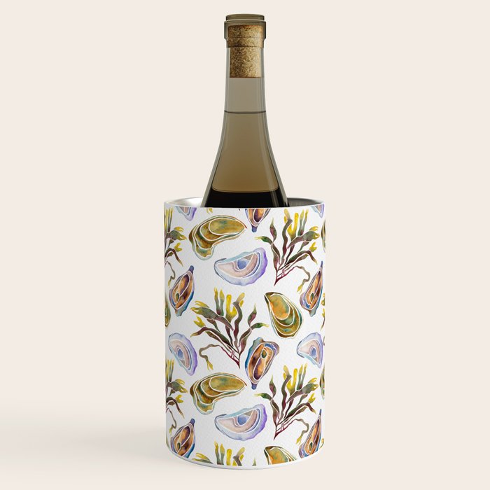Watercolor Oysters and Seaweed Pattern Wine Chiller Gallery Image 2