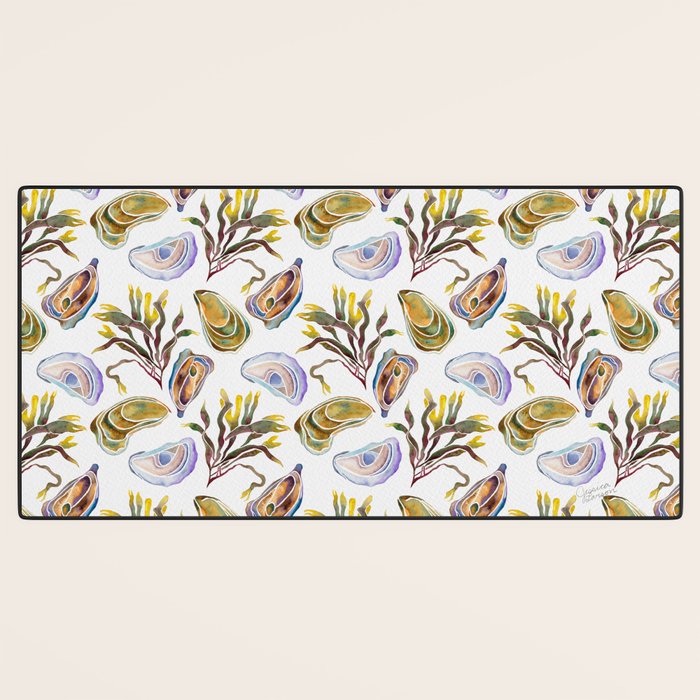 Watercolor Oysters and Seaweed Pattern Desk Mat Gallery Image 3