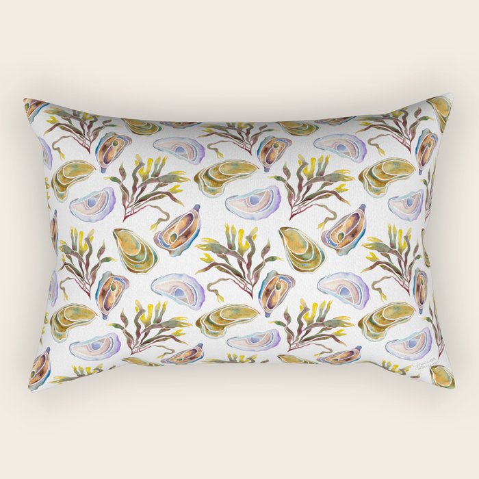 Watercolor Oysters and Seaweed Pattern Rectangular Pillow Gallery Image 2