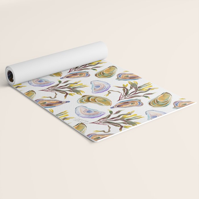 Watercolor Oysters and Seaweed Pattern Yoga Mat Gallery Image 2