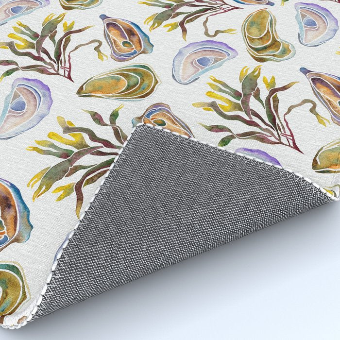 Watercolor Oysters and Seaweed Pattern Rug Gallery Image 4