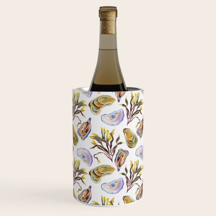 Watercolor Oysters and Seaweed Pattern Wine Chiller Gallery Image 1