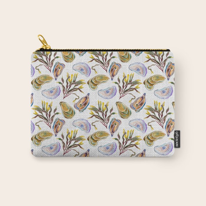 Watercolor Oysters and Seaweed Pattern Carry All Pouch Gallery Image 1