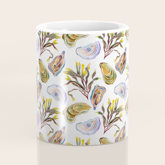 Watercolor Oysters and Seaweed Pattern Coffee Mug Gallery Image 4