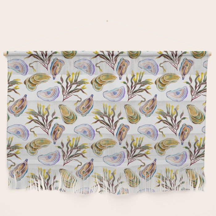 Watercolor Oysters and Seaweed Pattern Wall Hanging Gallery Image 1