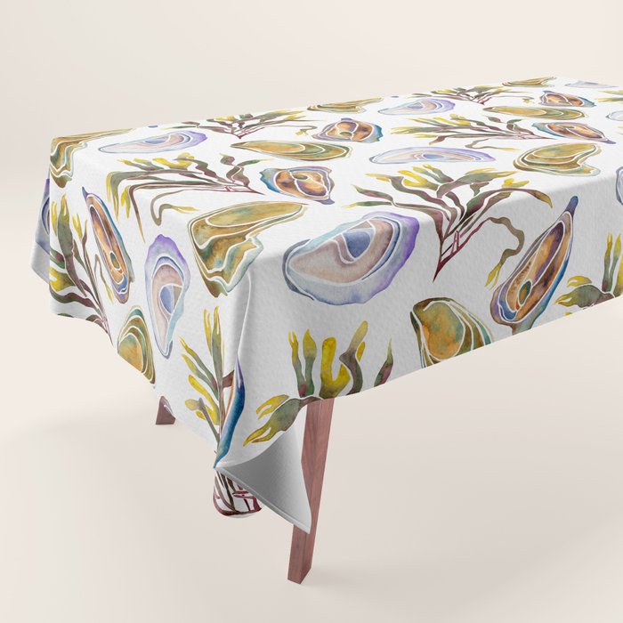 Watercolor Oysters and Seaweed Pattern Tablecloth Gallery Image 1
