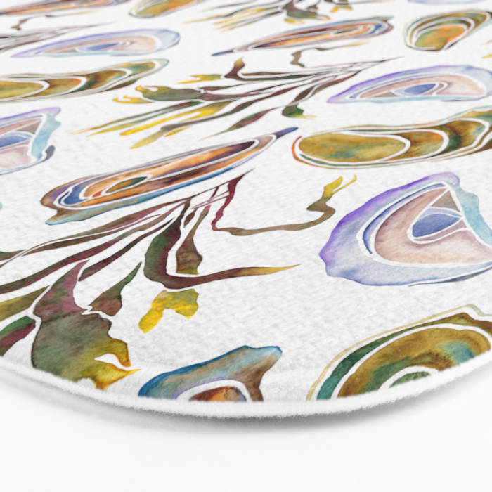 Watercolor Oysters and Seaweed Pattern Bath Mat Gallery Image 3