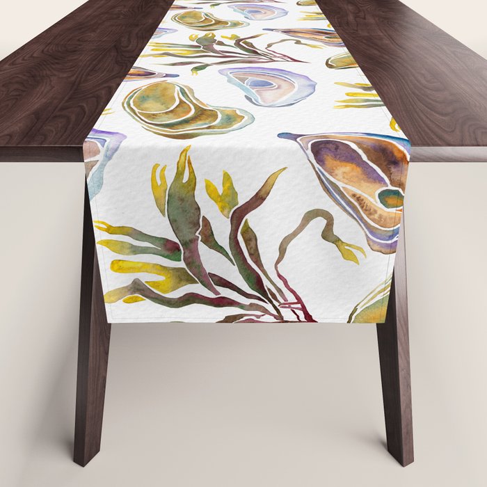 Watercolor Oysters and Seaweed Pattern Table Runner Gallery Image 1