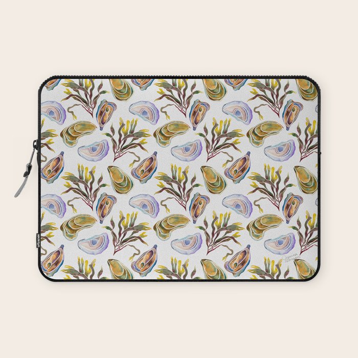 Watercolor Oysters and Seaweed Pattern Laptop Sleeve Gallery Image 1