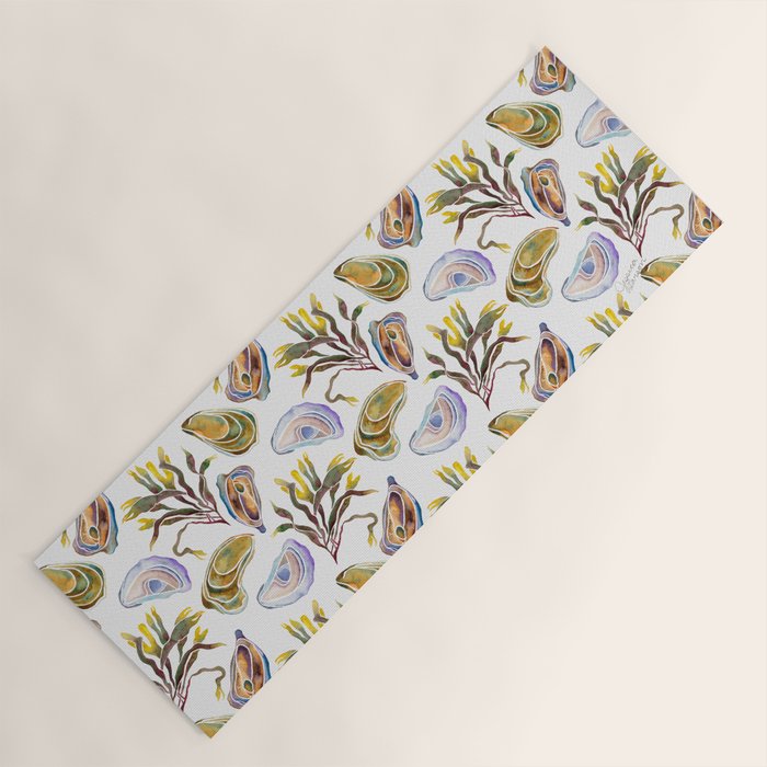 Watercolor Oysters and Seaweed Pattern Yoga Mat Gallery Image 1