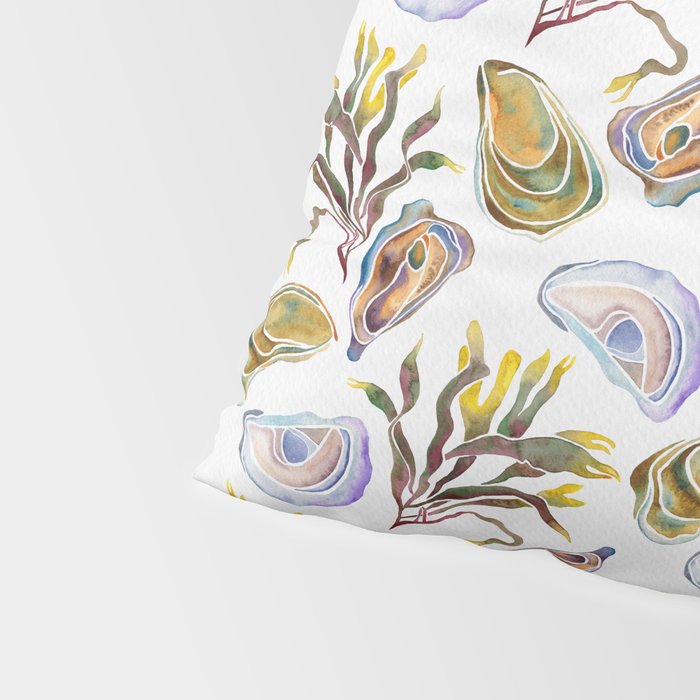 Watercolor Oysters and Seaweed Pattern Pillow Sham Gallery Image 4