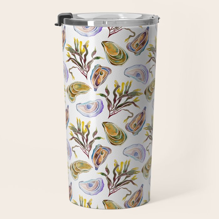 Watercolor Oysters and Seaweed Pattern Travel Mug Gallery Image 3