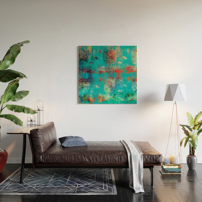 Aztec Turquoise Stone Abstract Texture Design Art Wood Wall Art Gallery Image 2