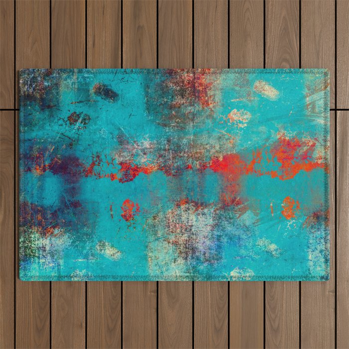 Aztec Turquoise Stone Abstract Texture Design Art Outdoor Rug Gallery Image 1