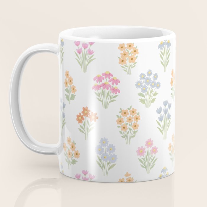 Delicate Hand-Drawn Pastel Floral Meadow Wildflowers  Coffee Mug Gallery Image 3