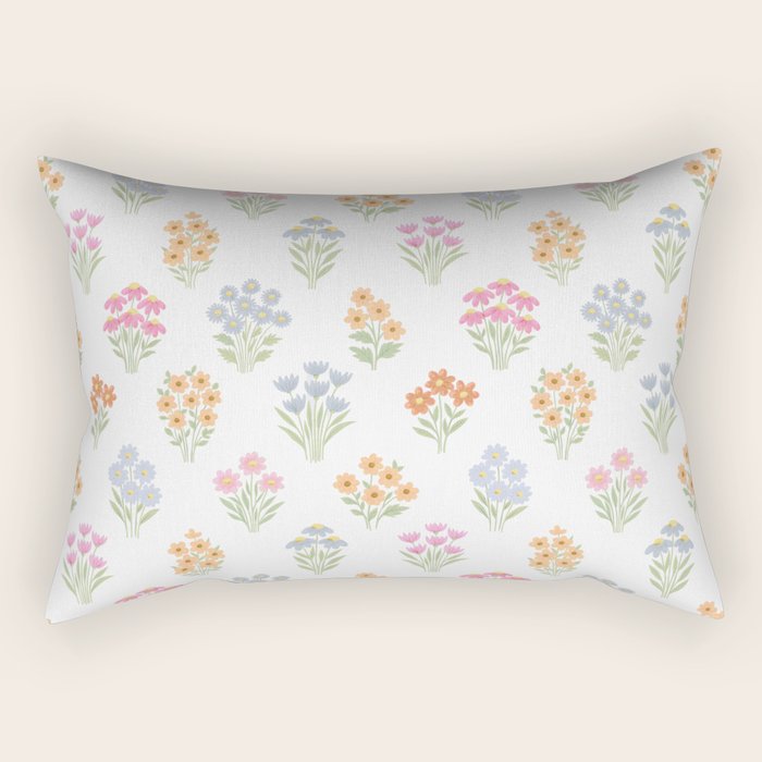 Delicate Hand-Drawn Pastel Floral Meadow Wildflowers  Rectangular Pillow Gallery Image 2