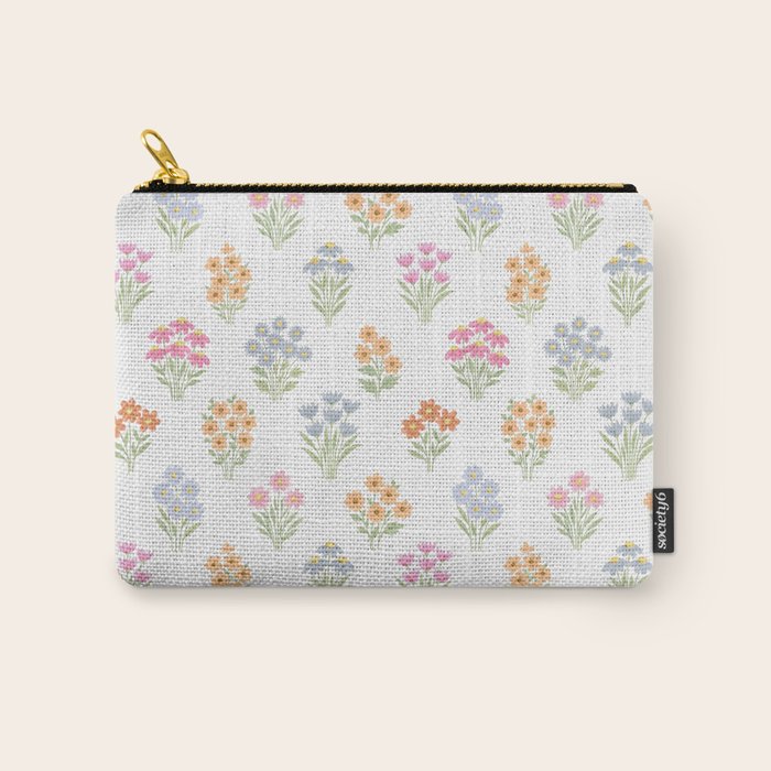 Delicate Hand-Drawn Pastel Floral Meadow Wildflowers  Carry All Pouch Gallery Image 1