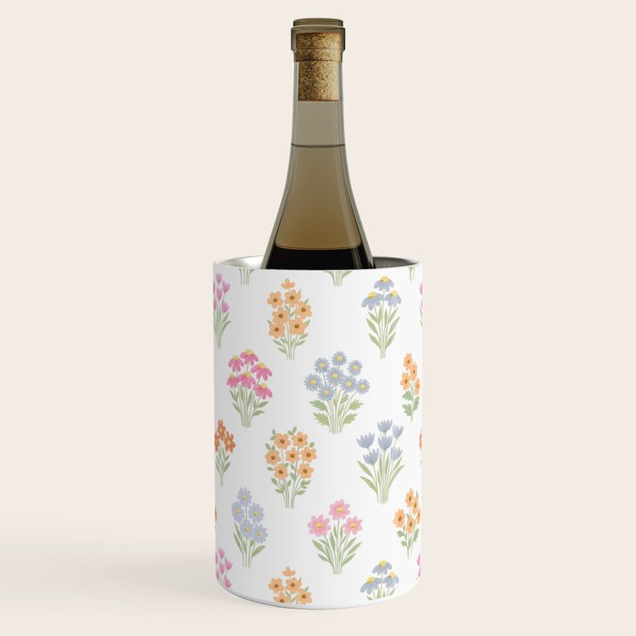 Delicate Hand-Drawn Pastel Floral Meadow Wildflowers  Wine Chiller Gallery Image 3