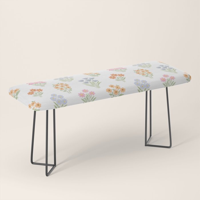 Delicate Hand-Drawn Pastel Floral Meadow Wildflowers  Bench Gallery Image 1
