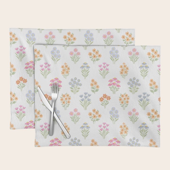Delicate Hand-Drawn Pastel Floral Meadow Wildflowers  Placemat Gallery Image 1