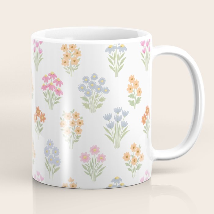 Delicate Hand-Drawn Pastel Floral Meadow Wildflowers  Coffee Mug Gallery Image 1