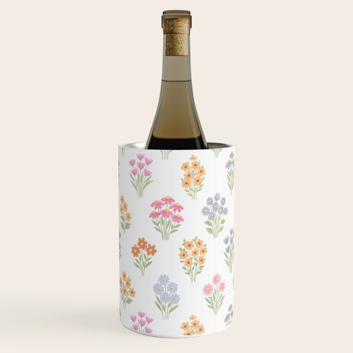 Delicate Hand-Drawn Pastel Floral Meadow Wildflowers  Wine Chiller Gallery Image 2