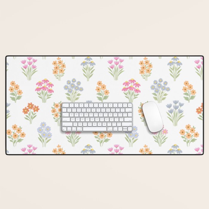 Delicate Hand-Drawn Pastel Floral Meadow Wildflowers  Desk Mat Gallery Image 1