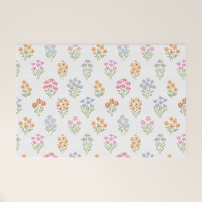 Delicate Hand-Drawn Pastel Floral Meadow Wildflowers  Welcome Mat Gallery Image 1